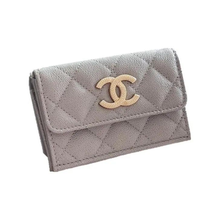 CHANEL Grained Calfskin Wallet Small Size Women's Light Gray-1