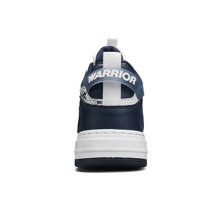 Warrior Vintage Basketball Shoes Anti Slip Wear Resistant High Top Skateboard Shoes Men's White Dark Blue-4