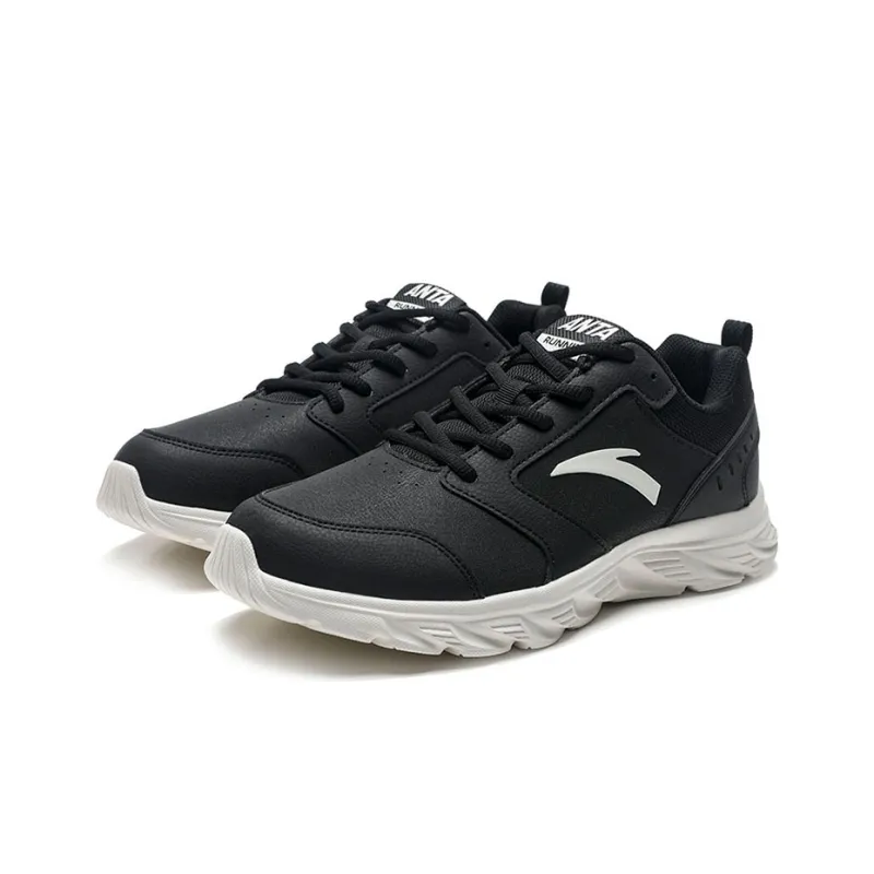 Anta Running Collection Wear Resistant Low Top Running Shoes Men's Black White-2
