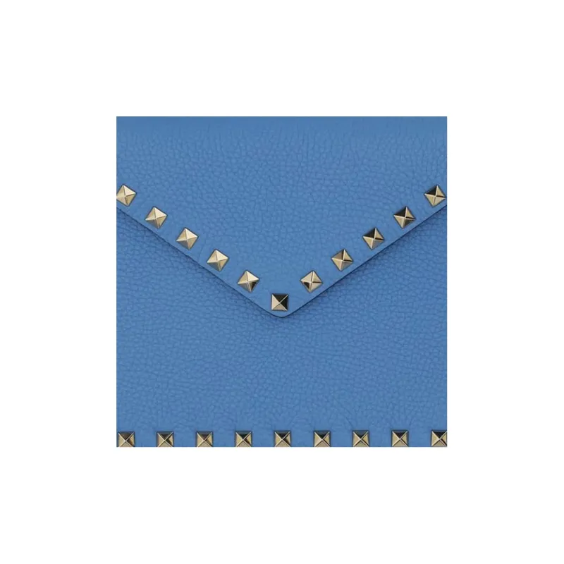 Valentino Grained Calfskin Envelope Bag Portable Clutch Regular Women's Blue-4