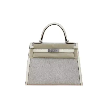 HERMES Kelly Canvas With Leather Canvas Bag Kelly Bag Shoulder Bag Crossbody Bag Handbag Regular Women's Beige