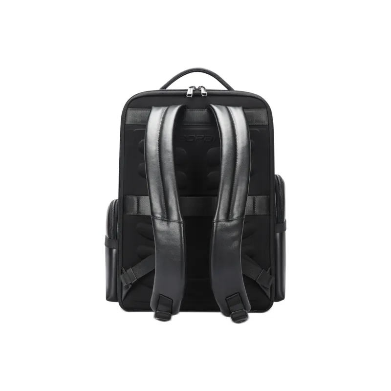 BOPAI Top Grain Cow Leather Laptop Backpack Large Size Men's Black-2
