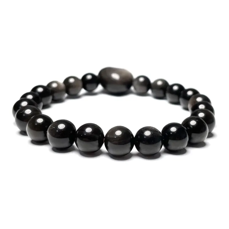 MOUNTAINS AND MANS Silver Sheen Obsidian Bracelets Unisex-10