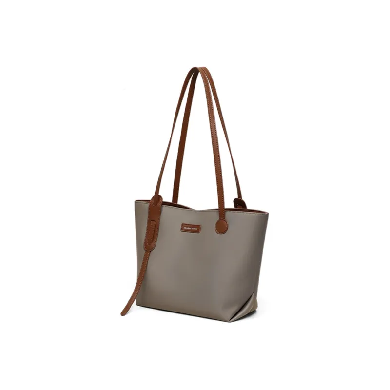 VINEY Fabric Tote Shopping Bag Shoulder Bag Large Size Women's Khaki-3