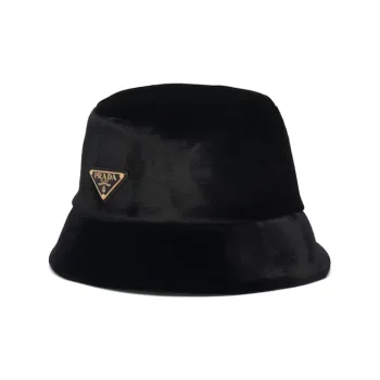 PRADA Triangle-Logo Velvet Bucket Hat