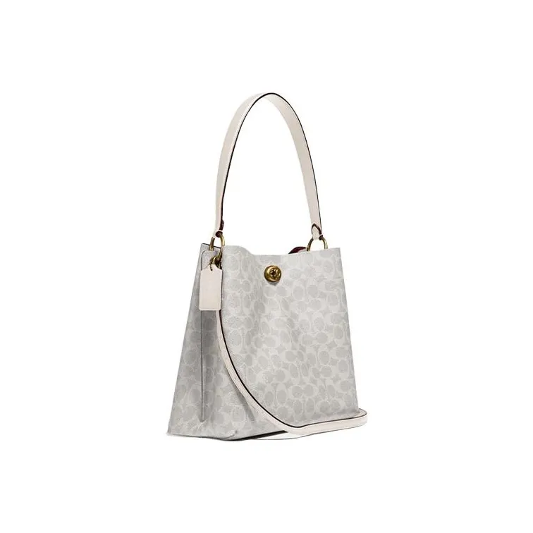 COACH Charlie Canvas With Leather Bucket Bags Crossbody Bag, Shoulder Bag Women's Pink White-2