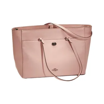 COACH Folio Cross-Stitch Leather Tote Bag Shopping Bag Handbag Shoulder Bag Large Size Women's Pink