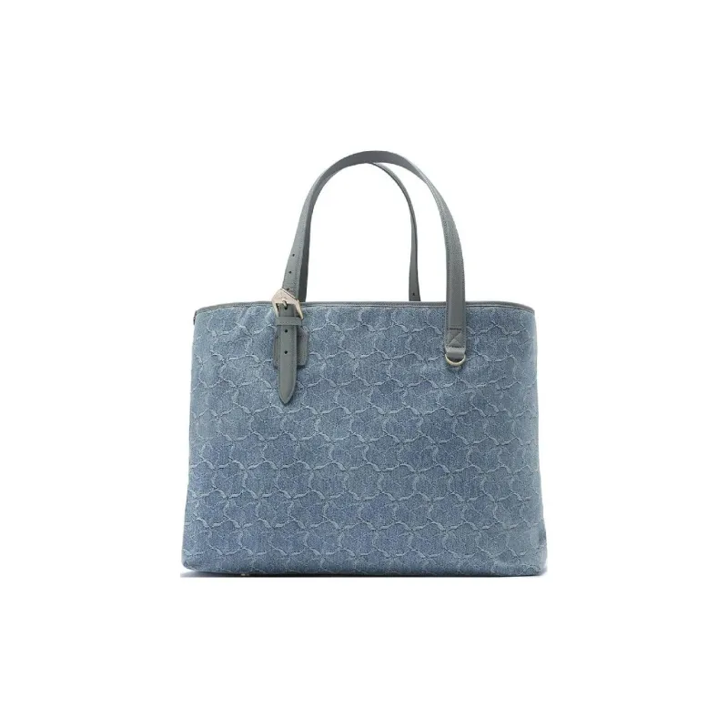 LI NING 1990 Textile, Leather Tote Bag, Shopping Bag, Handbag Regular Unisex Denim Gray Blue-0