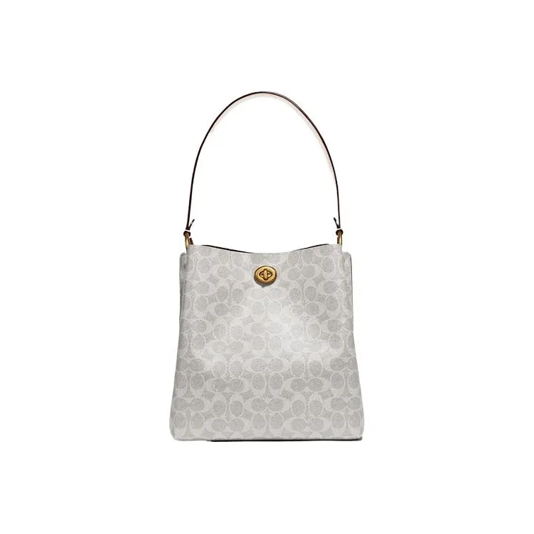 COACH Charlie Canvas With Leather Bucket Bags Crossbody Bag, Shoulder Bag Women's Pink White-1