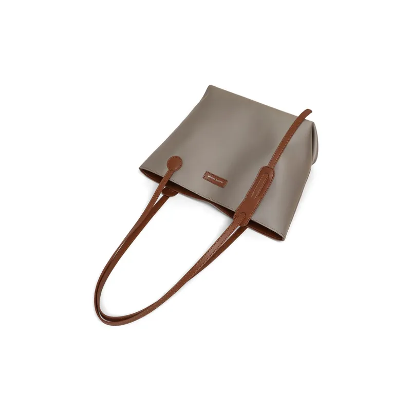 VINEY Fabric Tote Shopping Bag Shoulder Bag Large Size Women's Khaki-4