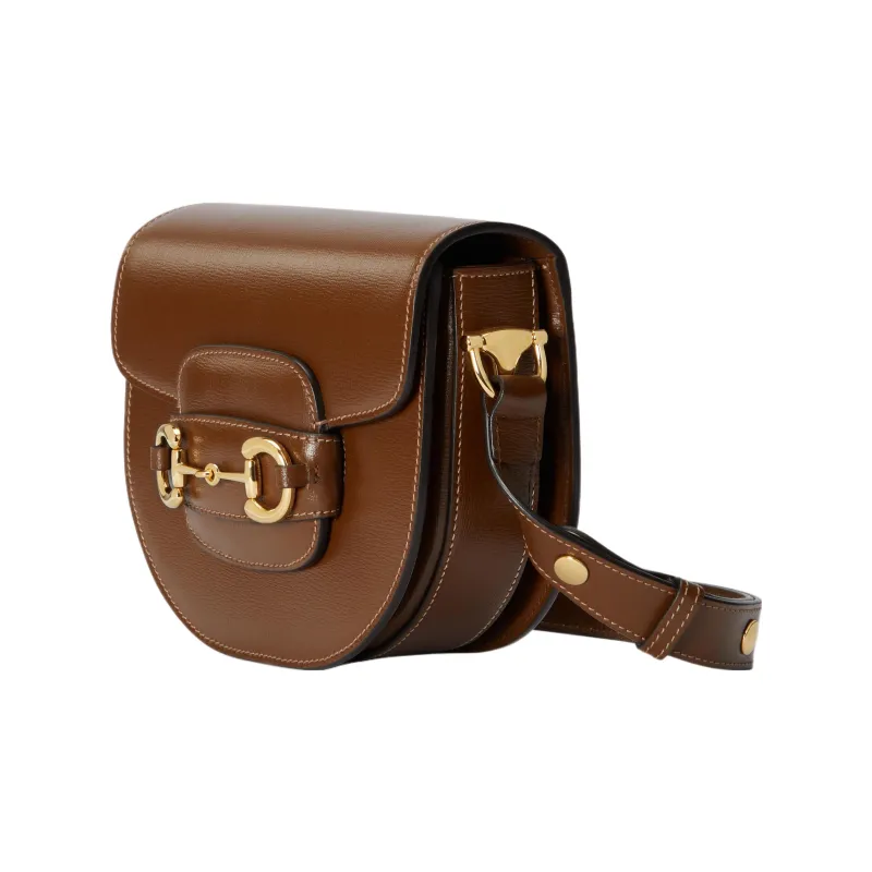 GUCCI Horsebit 1955 Leather Saddle Bag Flap Bag Shoulder Bag Mini Unisex Brown-1