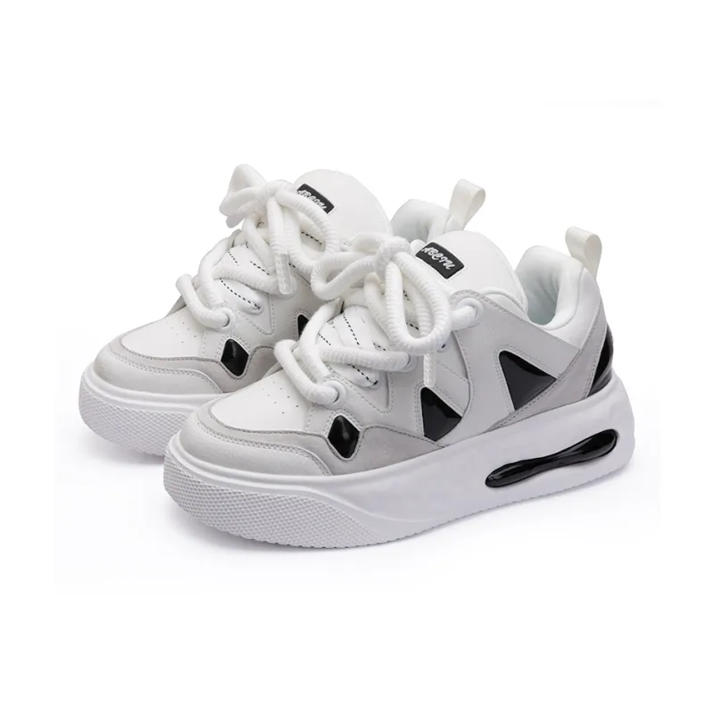 ABCIU Anti Slip And Wear Resistant Height Increasing Low Top Skateboard Shoes Unisex White Black-4