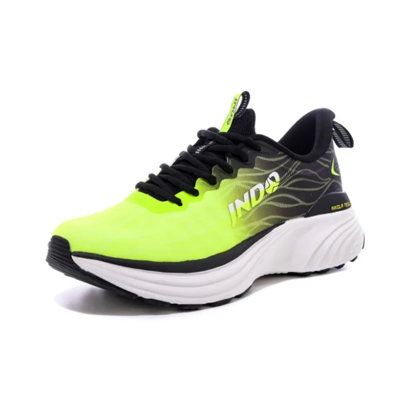 JNDO Cushioned Slip Resistant Breathable Low Top Tesla Valve Breathing Technology Running Shoes Unisex Green Black-1