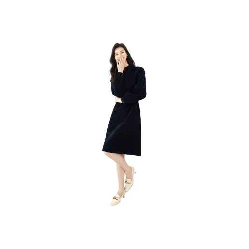 VIMLY Long-Sleeved Dresses Women's Navy Blue