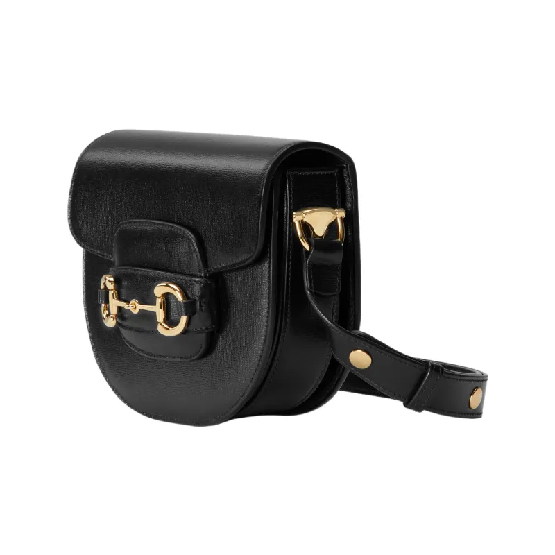 GUCCI Horsebit 1955 Leather Saddle Bag Flap Bag Shoulder Bag Mini Unisex Black-1