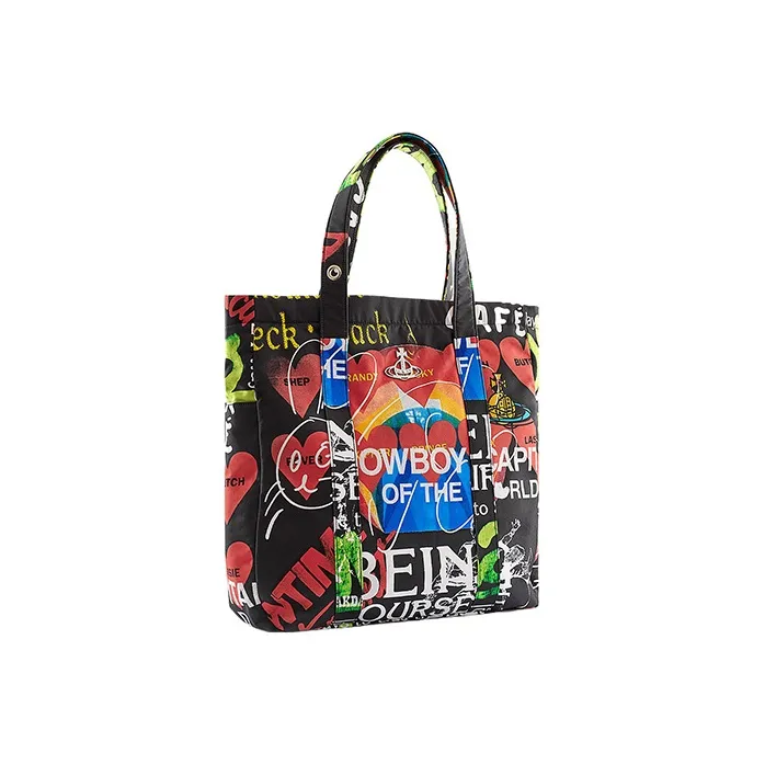 Vivienne Westwood MURRAY Recycled Polyester Tote Bag, Shopping Bag, Handbag Regular Unisex Black/Multicolor-1