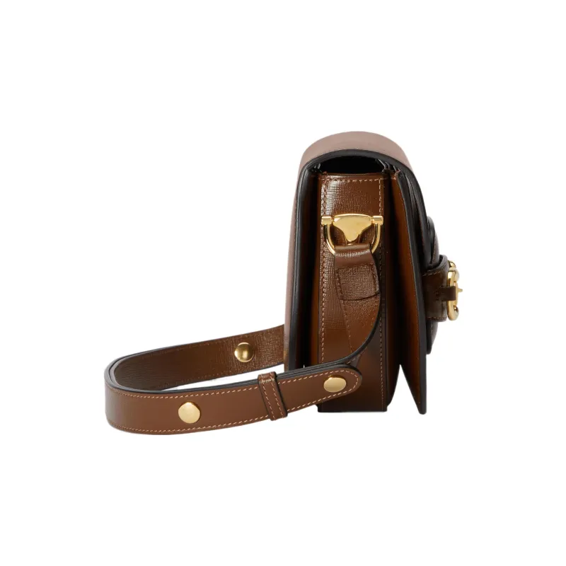GUCCI Horsebit 1955 Leather Saddle Bag Flap Bag Shoulder Bag Mini Unisex Brown-3