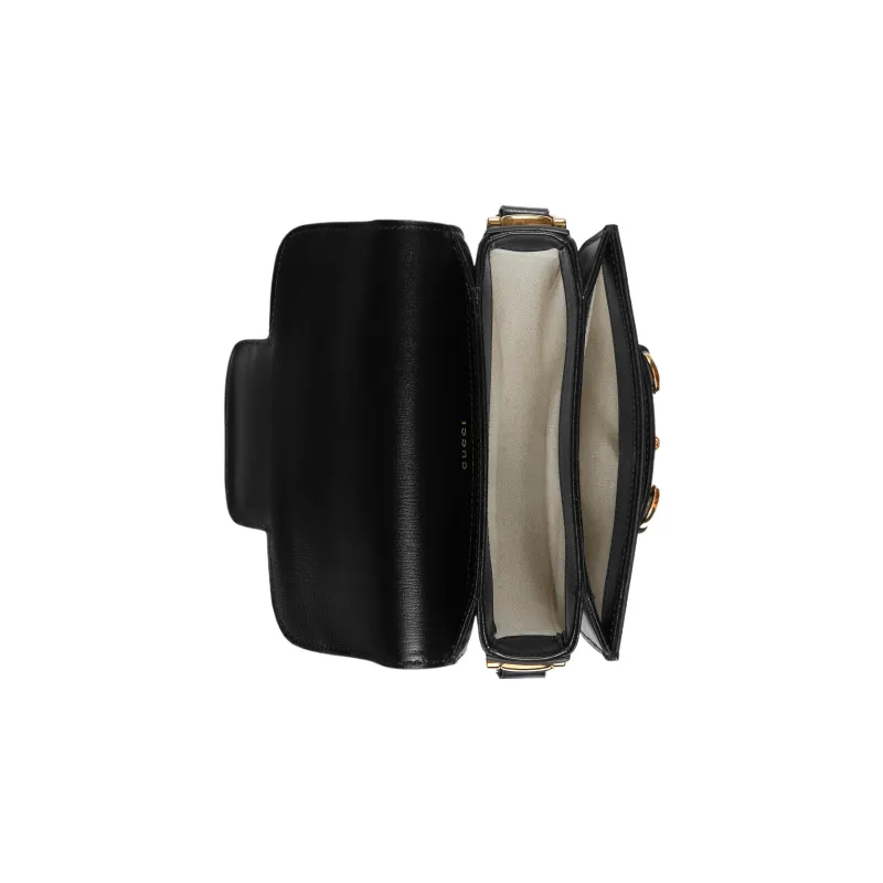GUCCI Horsebit 1955 Leather Saddle Bag Flap Bag Shoulder Bag Mini Unisex Black-5