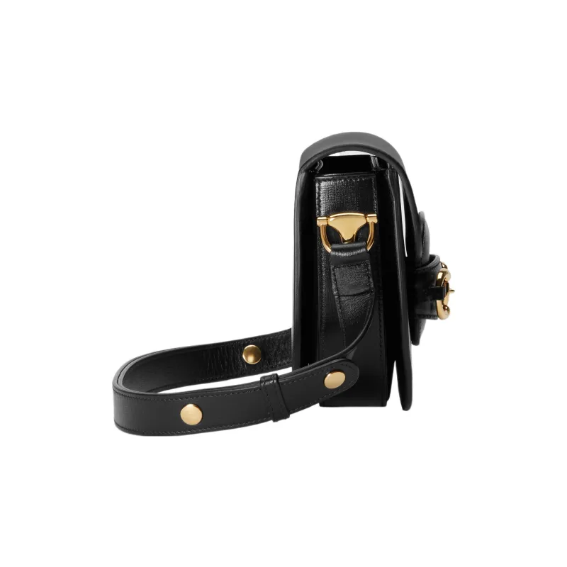 GUCCI Horsebit 1955 Leather Saddle Bag Flap Bag Shoulder Bag Mini Unisex Black-3