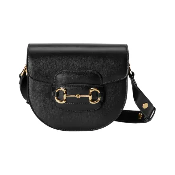 GUCCI Horsebit 1955 Leather Saddle Bag Flap Bag Shoulder Bag Mini Unisex Black