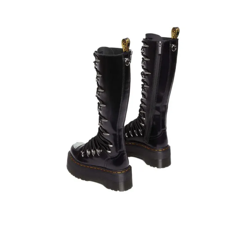 Dr.Martens Knee high Boots Women's Black Yellow Oil Color-3