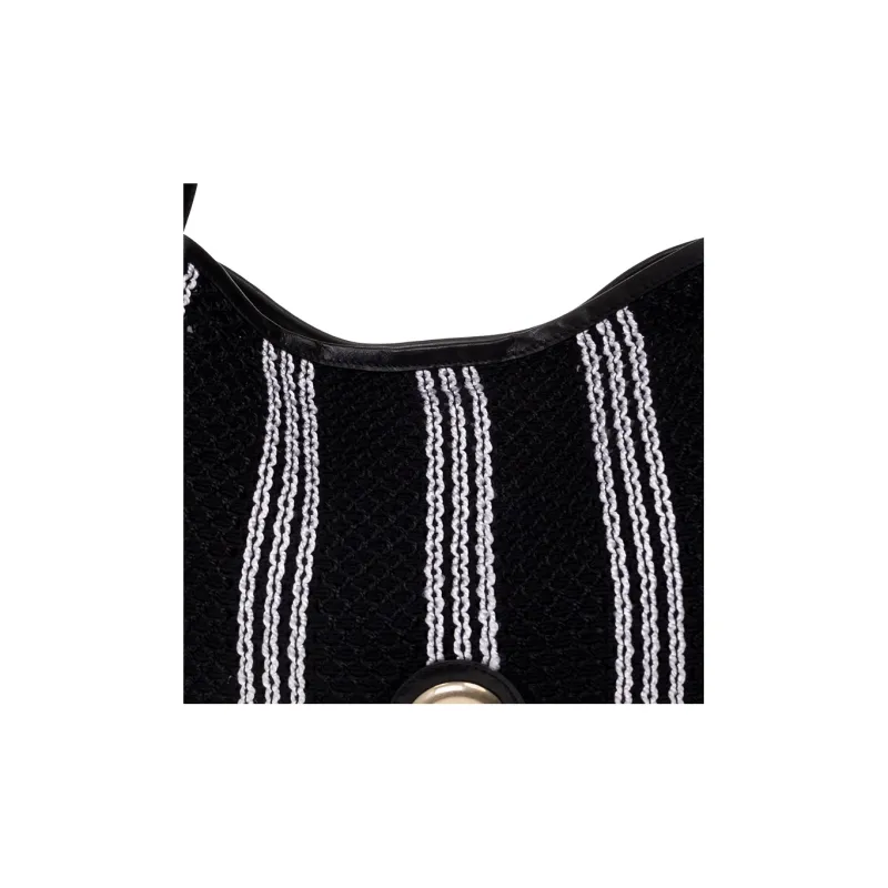 Furla Primula Fabric With Cow Leather Hobo Bag Watermelon Handbag Shoulder Bag Large Size Women's Black White Stripes-3