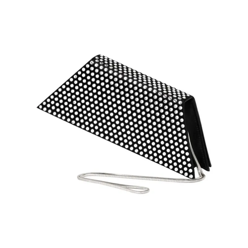 AMINA MUADDI Satin Crystal One Shoulder Crossbody Clutches Extra Mini Women's Black-1