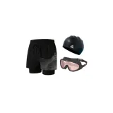 Black and silver + large frame goggles + swimming cap