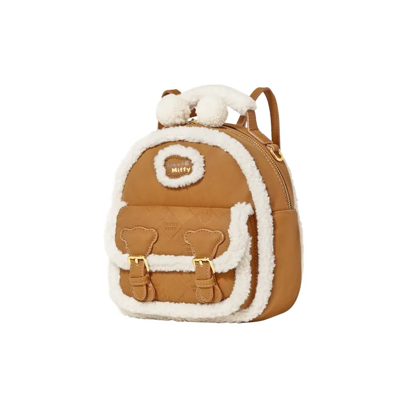 Miffy Plush Patchwork Backpack Medium Size Women's Brown/Ecru-1
