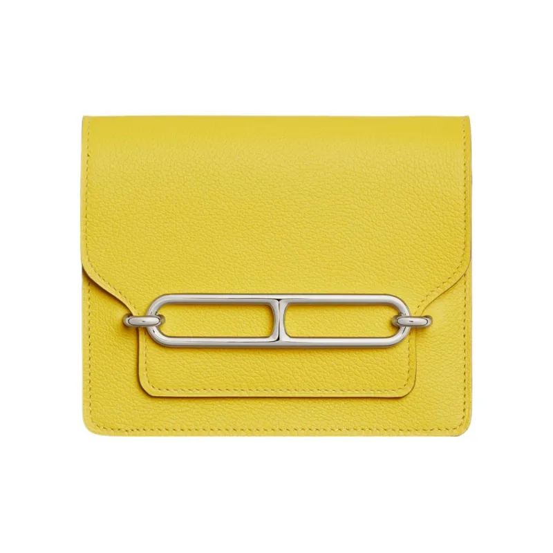 HERMES Roulis Evercolor Calfskin Pig Nose Clutch, Fanny Pack, Wallet Regular Women's Lime/White-0