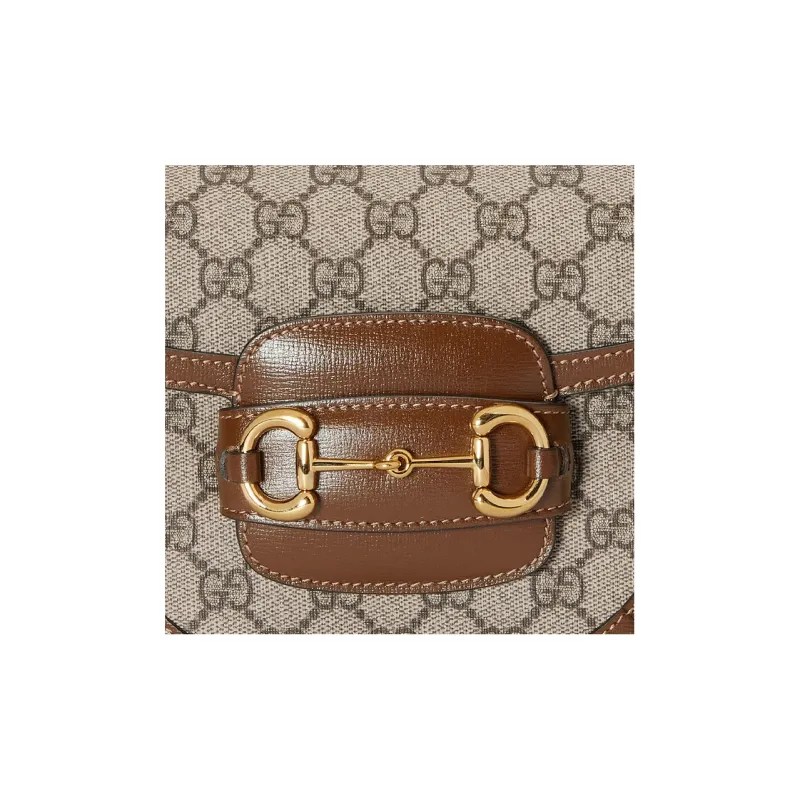 GUCCI Horsebit 1955 Canvas With Leather Trim Canvas Bag, Saddle Bag, Flap Bag Shoulder Bag Mini Unisex Brown-7