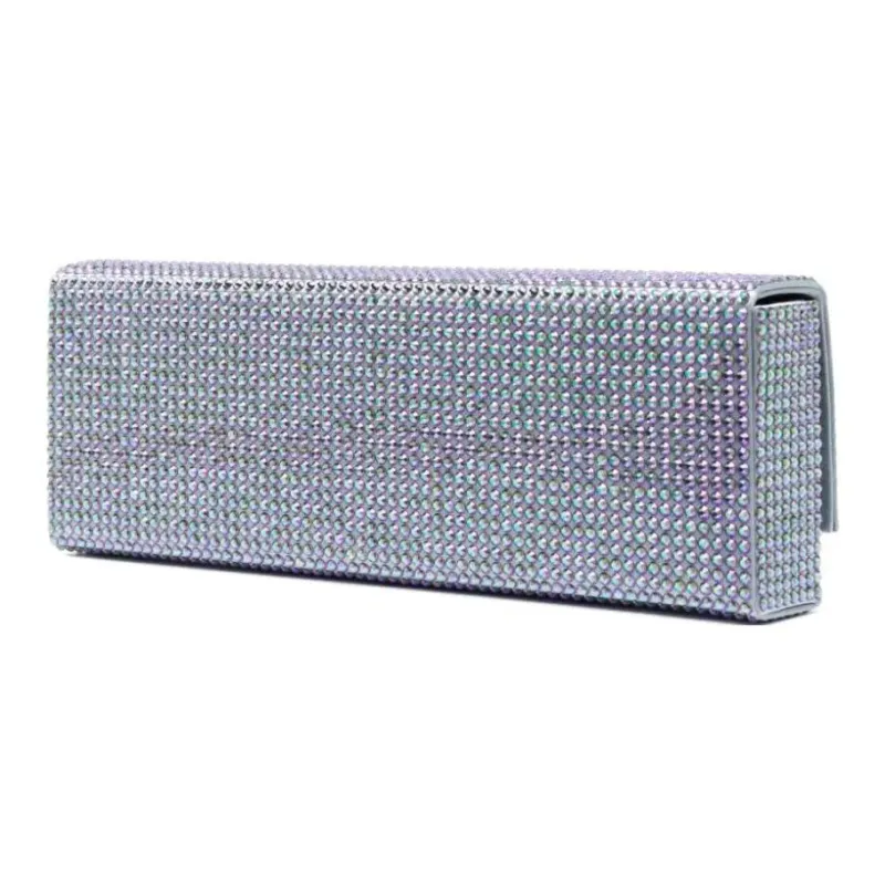 AMINA MUADDI Paloma Satin Crystal One Shoulder Crossbody Clutches Women's Purple-1