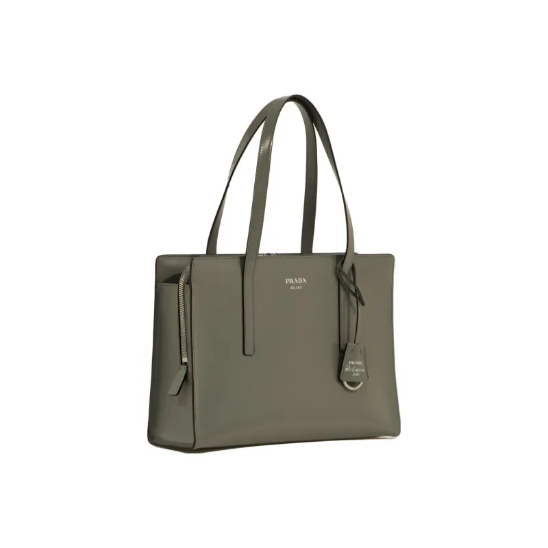 PRADA Re-Edition Brushed Leather One Shoulder Handbags Medium Size Women's Gray Green-1