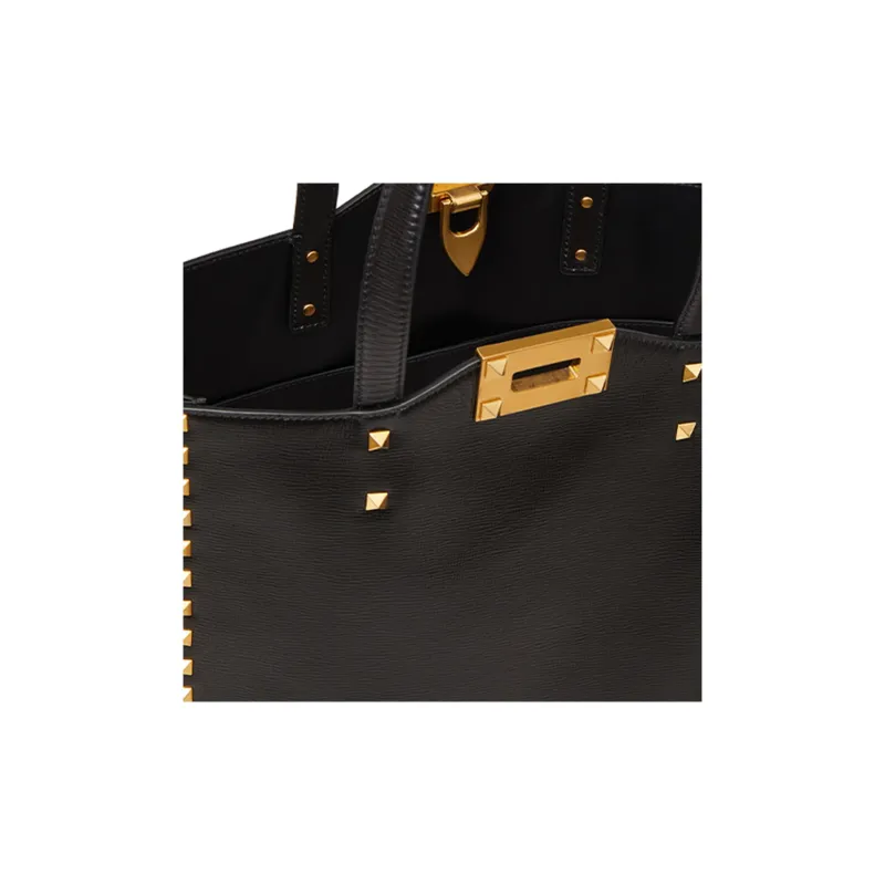 Valentino Rockstud Alcove Cow Leather Tote Bag, Shopping Bag, Crossbody Bag, Handbag Unisex Black-4