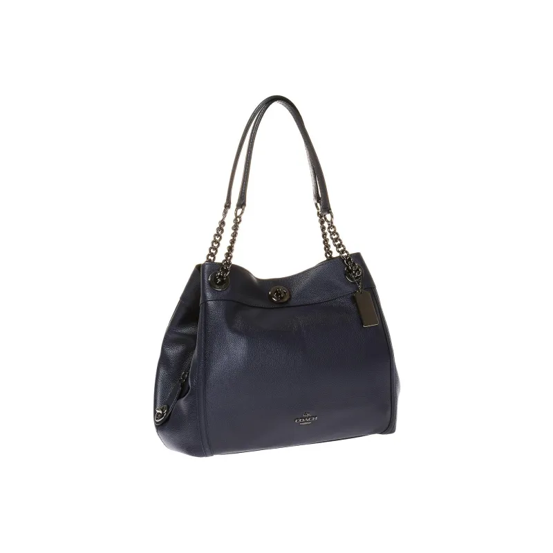 COACH Edie Pebbled Leather Tote Bag Shopping Bag Handbag Shoulder Bag Women's Dark Blue-1