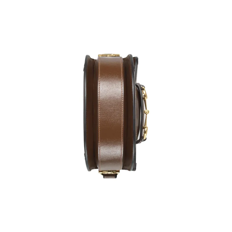 GUCCI Horsebit 1955 Canvas With Leather Trim Canvas Bag, Saddle Bag, Flap Bag Shoulder Bag Mini Unisex Brown-4