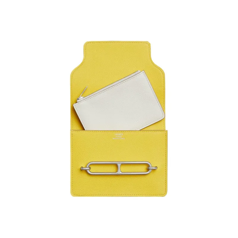HERMES Roulis Evercolor Calfskin Pig Nose Clutch, Fanny Pack, Wallet Regular Women's Lime/White-2