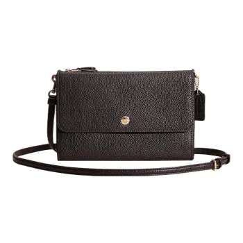 COACH Triple Pebbled Leather Envelope Bag Shoulder Bag Crossbody Bag Small Size Women's Black