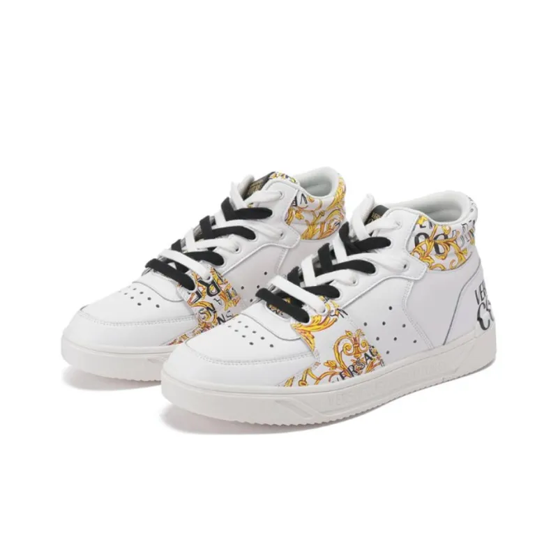 VERSACE JEANS Breathable Mid Top Skateboard Shoes Men's White Gold-2