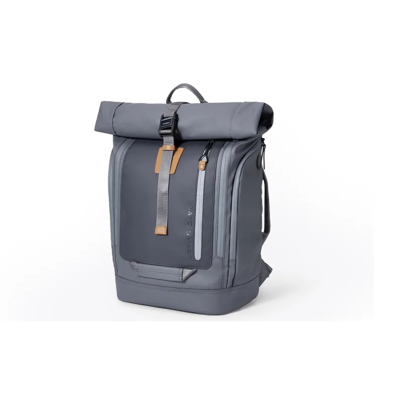NAYO SMART PU With Nylon Backpack Medium Size Unisex Gray/Brown-1