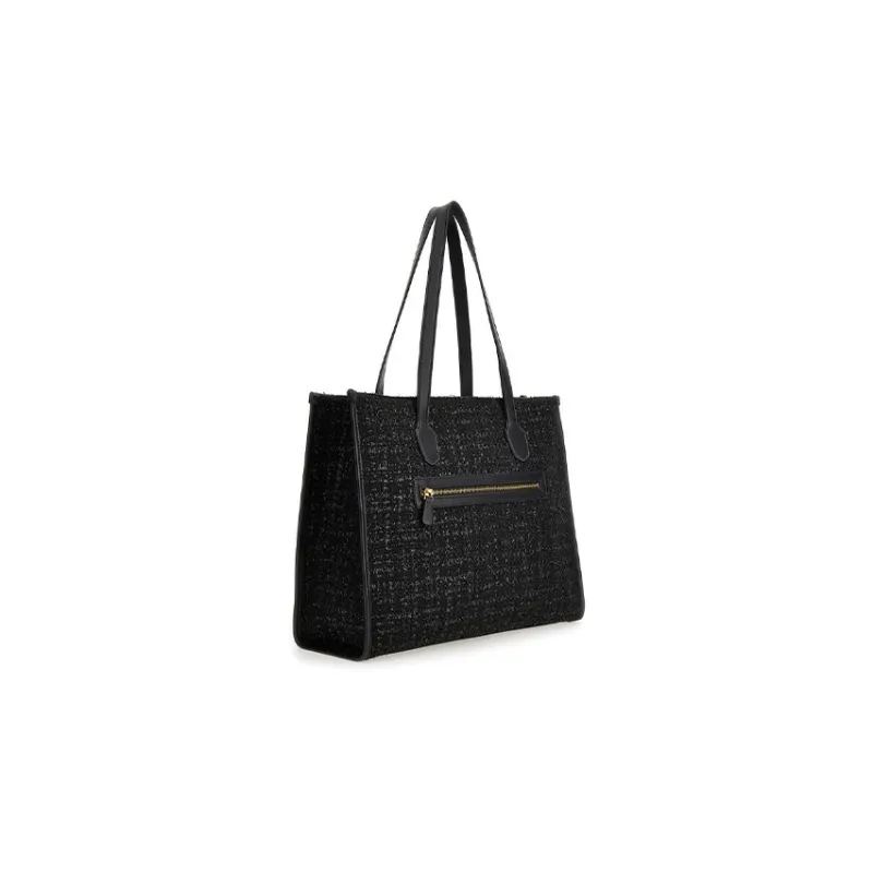 GUESS Tweed Tote Bag Shopping Bag Handbag Large Size Women's Black-1