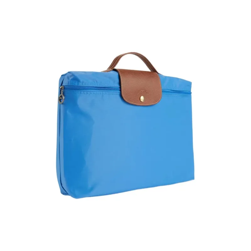 LONGCHAMP Le Pliage Green Fabric Cow Leather Patchwork Briefcases Handbags Medium Size Unisex Cobalt Blue Bag-1