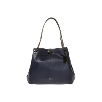 COACH Edie Pebbled Leather Tote Bag Shopping Bag Handbag Shoulder Bag Women's Dark Blue
