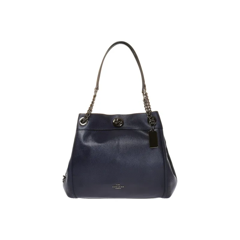 COACH Edie Pebbled Leather Tote Bag Shopping Bag Handbag Shoulder Bag Women's Dark Blue-0