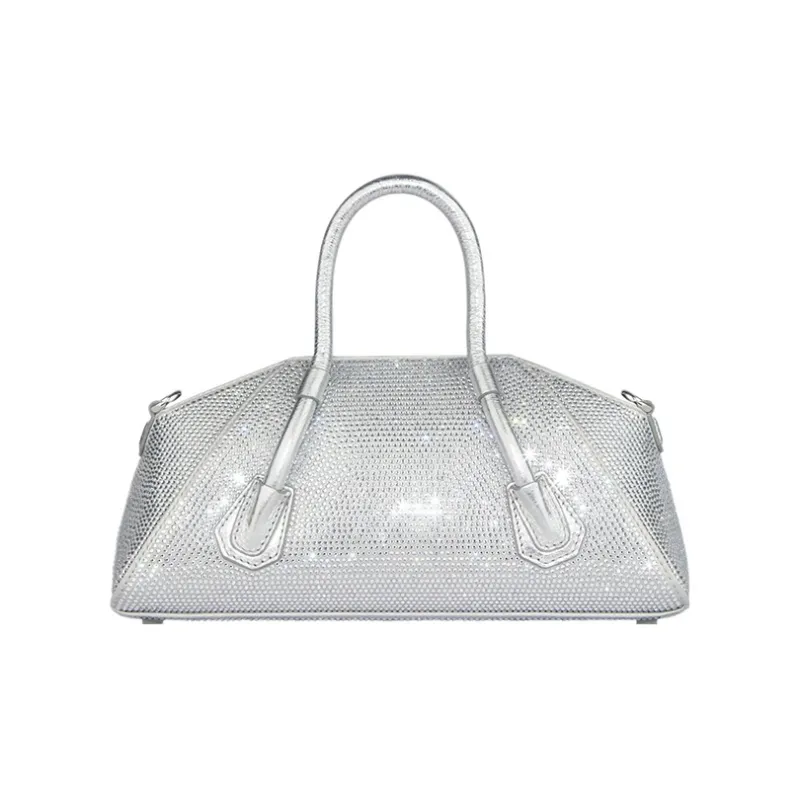 GIVENCHY Antigona Silk With Calfskin Shoulder Bag, Crossbody Bag, Handbag Mini Women's Silver Gray-3