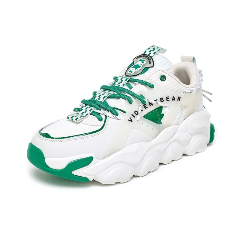Violentbear Cushioning, Slip Resistant, And Abrasion Resistant Low Top Chunky Sneakers Unisex White Green-1