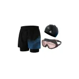 Black and blue + large frame goggles + swimming cap