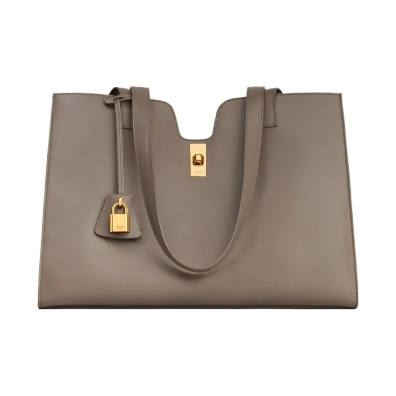 CELINE Cabas Smooth Cow Leather Tote Bag Shopping Bag Shoulder Bag Handbag Regular Women's Smoky Taupe-0