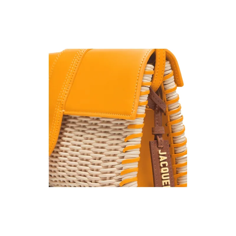 Jacquemus Cow Leather Patchwork With Wicker Shoulder Bag Crossbody Bag Handbag Women's Dark Yellow-3