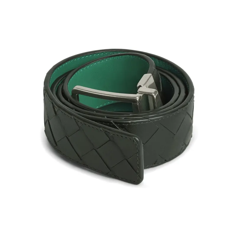 Bottega Veneta Intrecciato Pin Buckle, Double Sided Leather Belts Men's Black Width 3.5CM-1